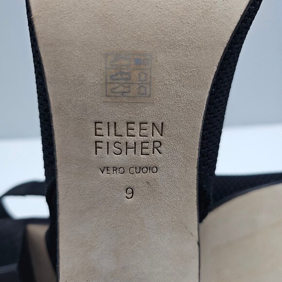 Eileen Fisher Trudy Sandal Womens 9 Black Stretch Knit Block Heel Slingback - Picture 11 of 12